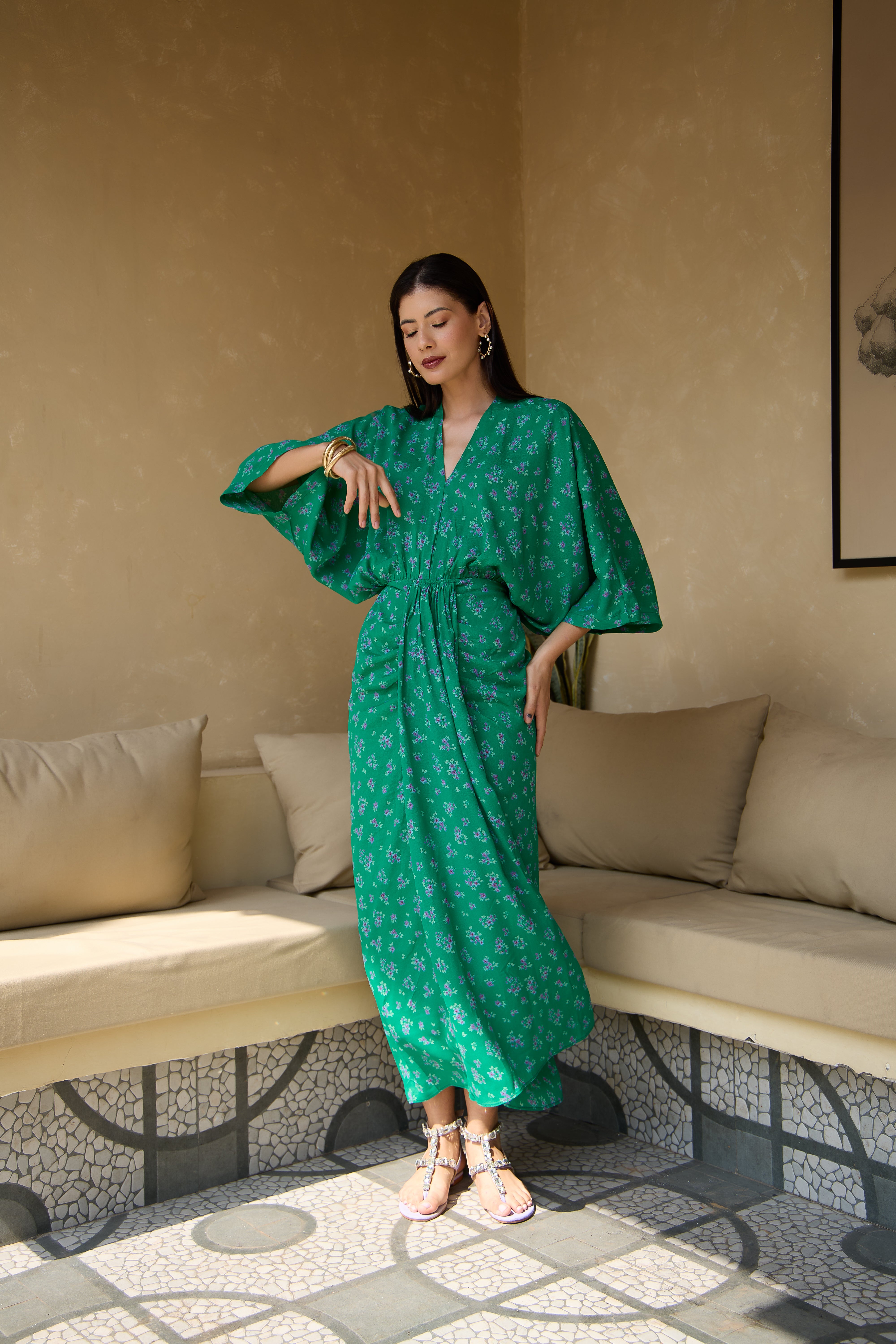 Worthy Green Floral Kimono Vacay Dress for Women Worthy Green Floral Kimono Vacay Dress for Women