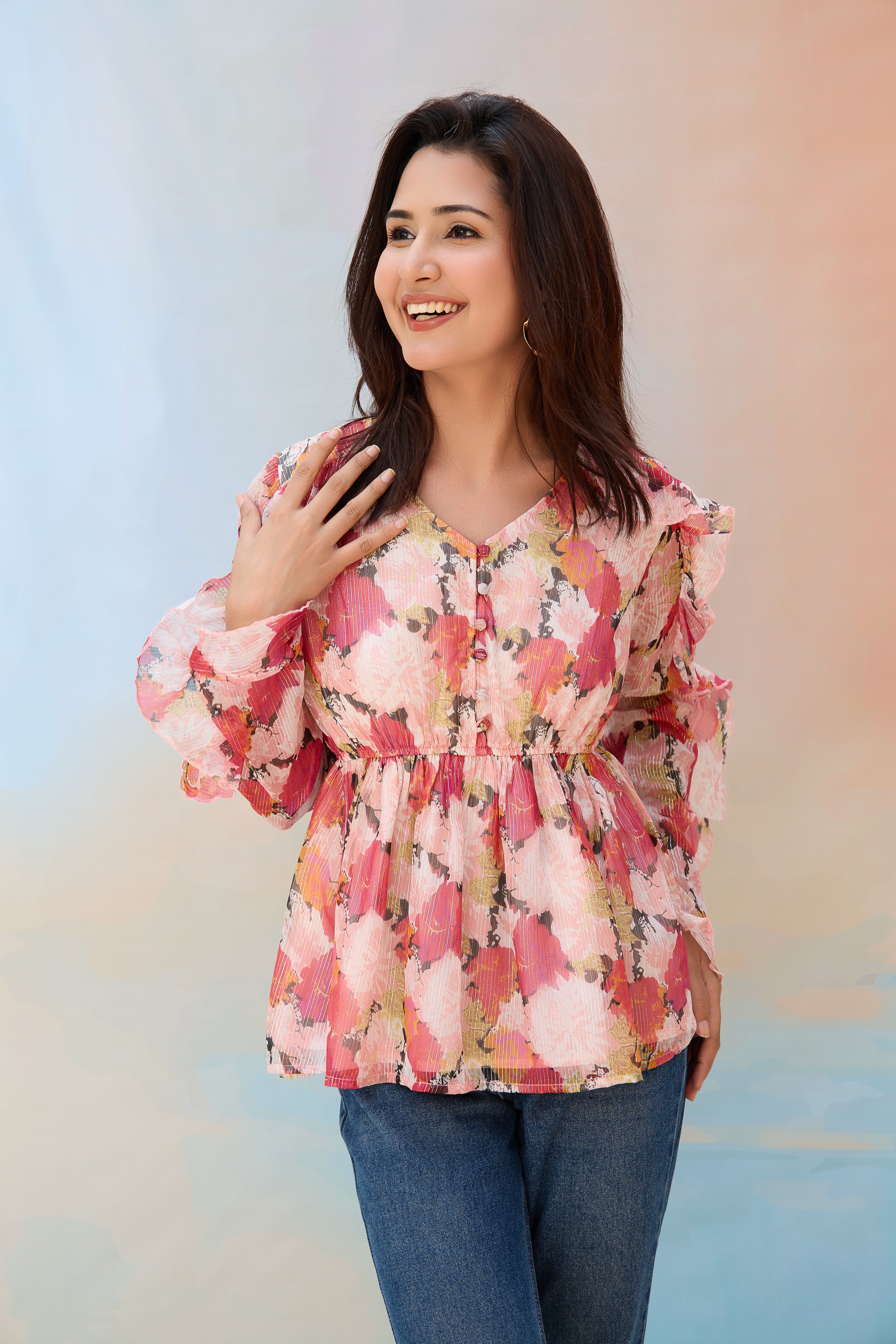 Gloria Floral Peplum Top for Women - Main Image