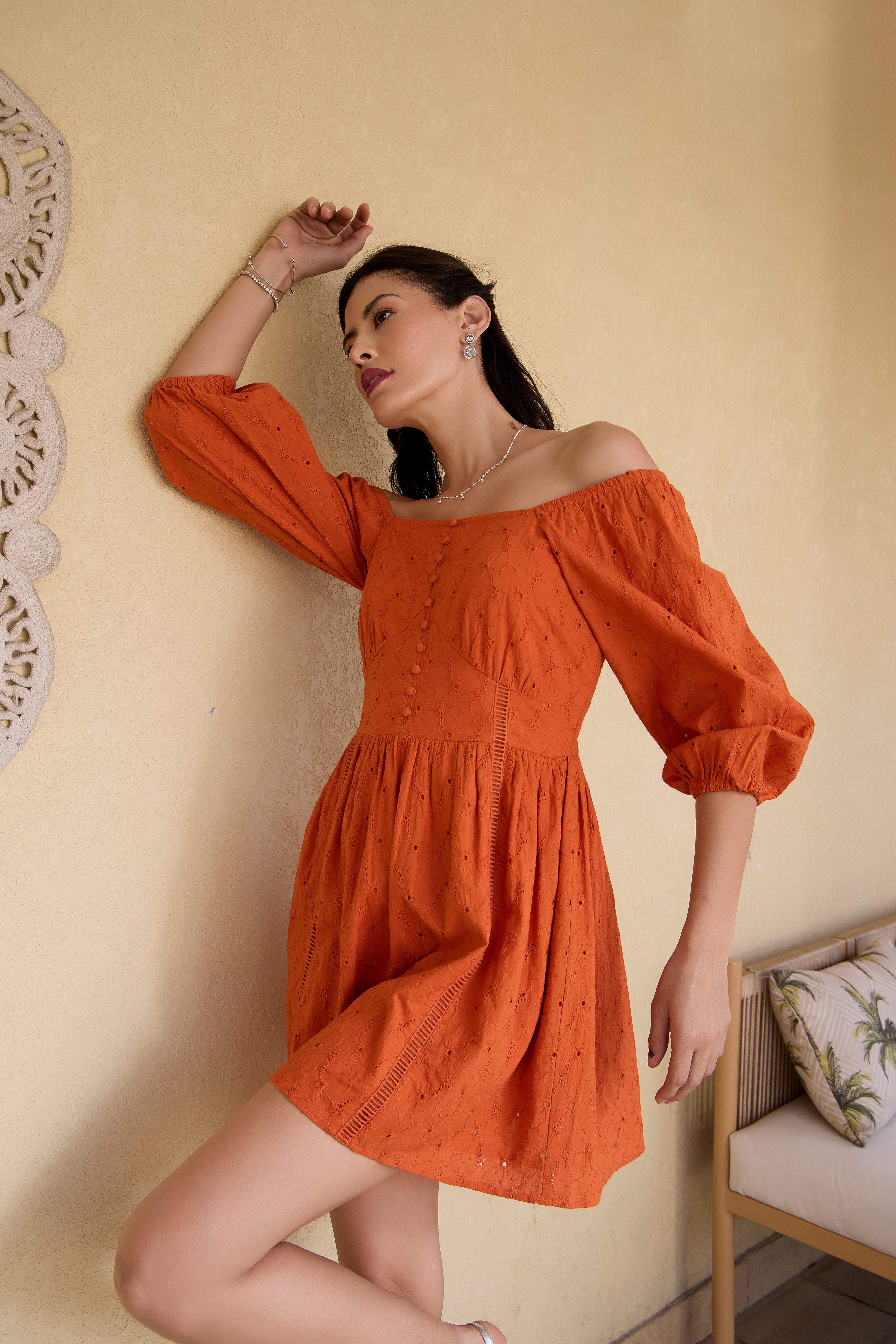 Thank U Next Rust Schiffli Mini Summer Dress for Women Thank U Next Rust Schiffli Mini Summer Dress for Women