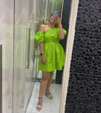 Lime-Crime Green Cut Out Mini Womens Cotton Party Dress Lime-Crime Green Cut Out Mini Womens Cotton Party Dress