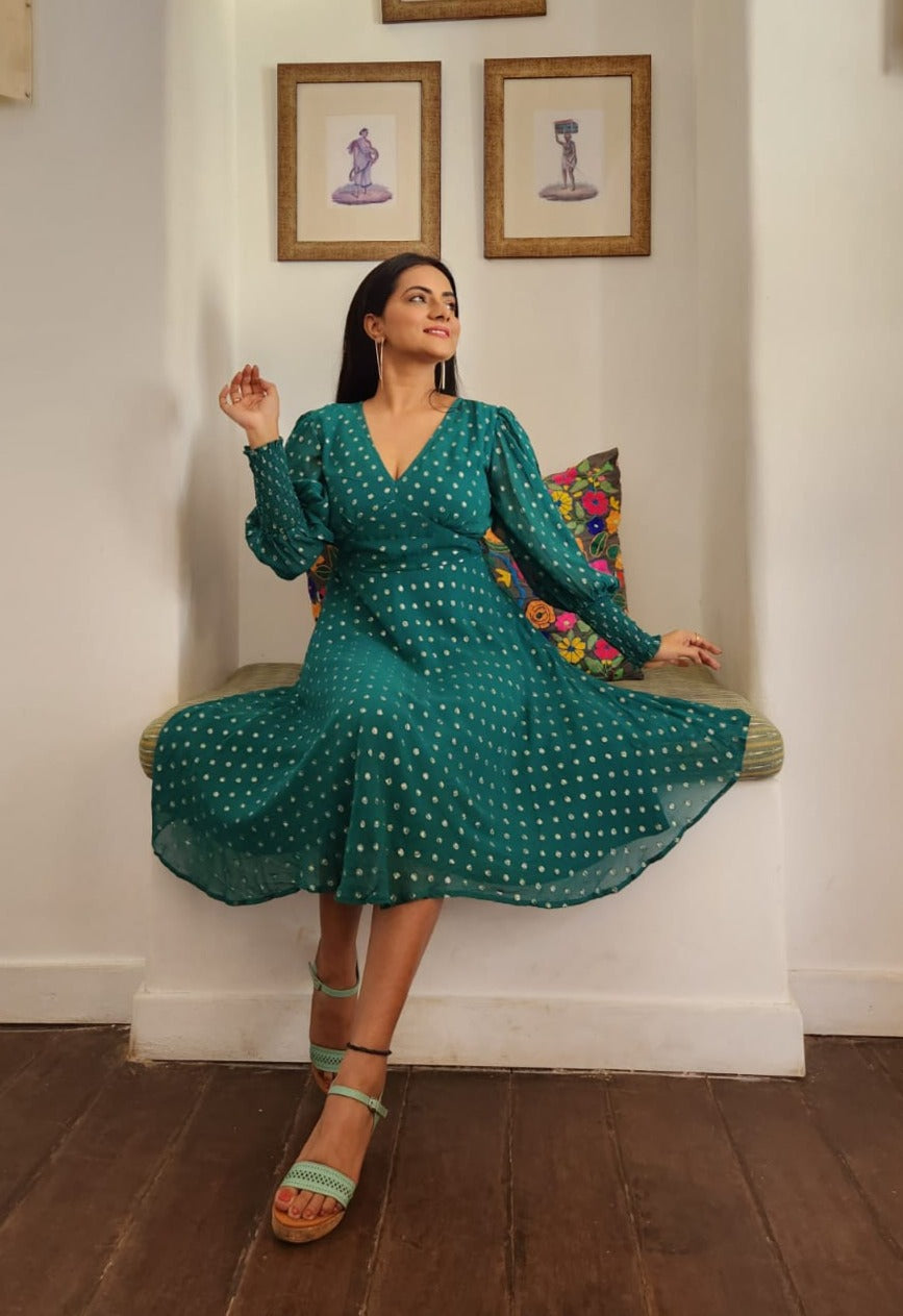 Ela Emerald Green Lurex Womens Midi Party Dress for Cocktail Ela Emerald Green Lurex Womens Midi Party Dress for Cocktail