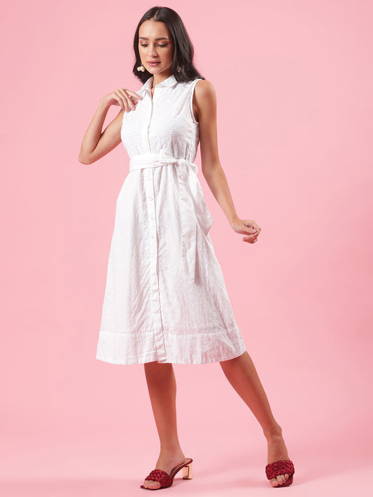 Vanilla White Womens Schiffli Button Down Shirt Casual Dress