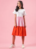 Candy Floss Womens Cotton Summer Tier Dress in White Pink Orange Candy Floss Womens Cotton Summer Tier Dress in White Pink Orange