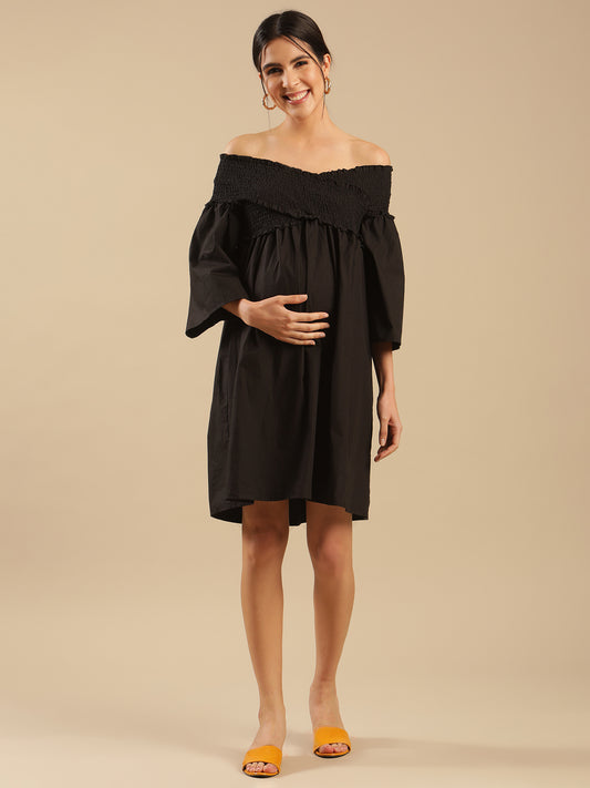 Blair Black Cotton Womens Nursing Maternity Dress with Hidden Nursing Features