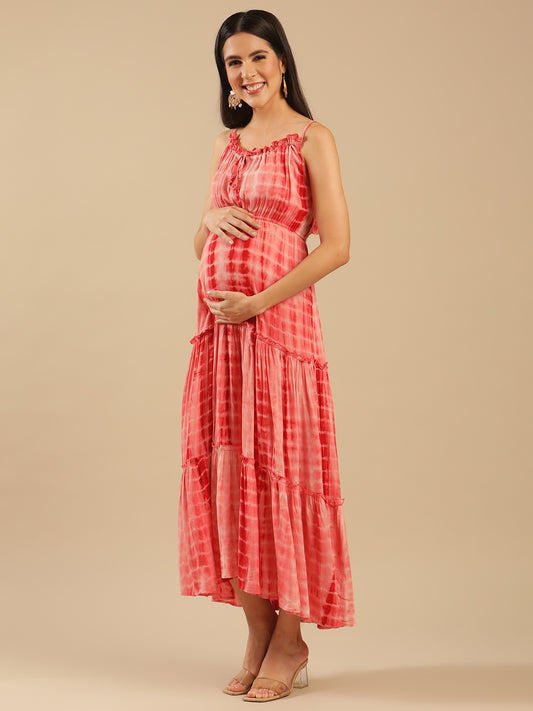 Sunset Peach Viscose Tie Dye Maternity Dress