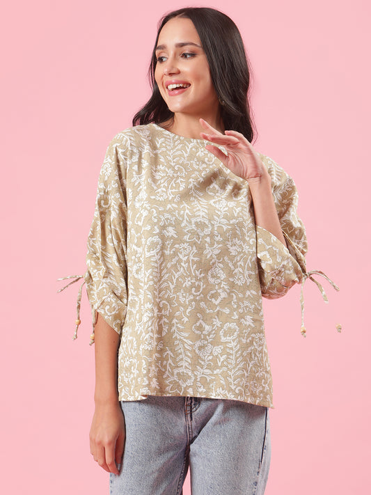 Sasha Womens Casual Summer Floral Printed Top with Statement Sleeves Office Wear