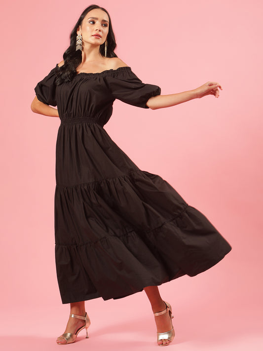 Ariana Black Womens Cotton Off Shoulder Maxi Cocktail Party Dress