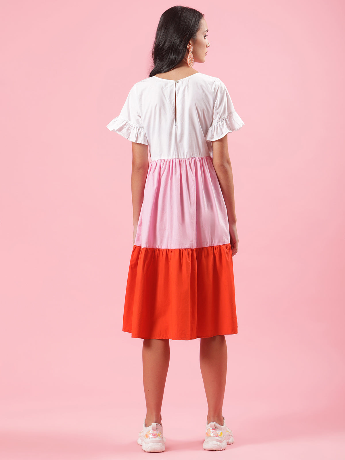 Candy Floss Womens Cotton Summer Tier Dress in White Pink Orange Candy Floss Womens Cotton Summer Tier Dress in White Pink Orange