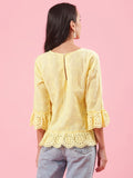Limo Pastel Yellow Schiffli Womens Office Wear Summer Top Limo Pastel Yellow Schiffli Womens Office Wear Summer Top
