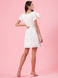 Blaze White Schiffli Womens Cotton Summer Party Dress with Frills Blaze White Schiffli Womens Cotton Summer Party Dress with Frills