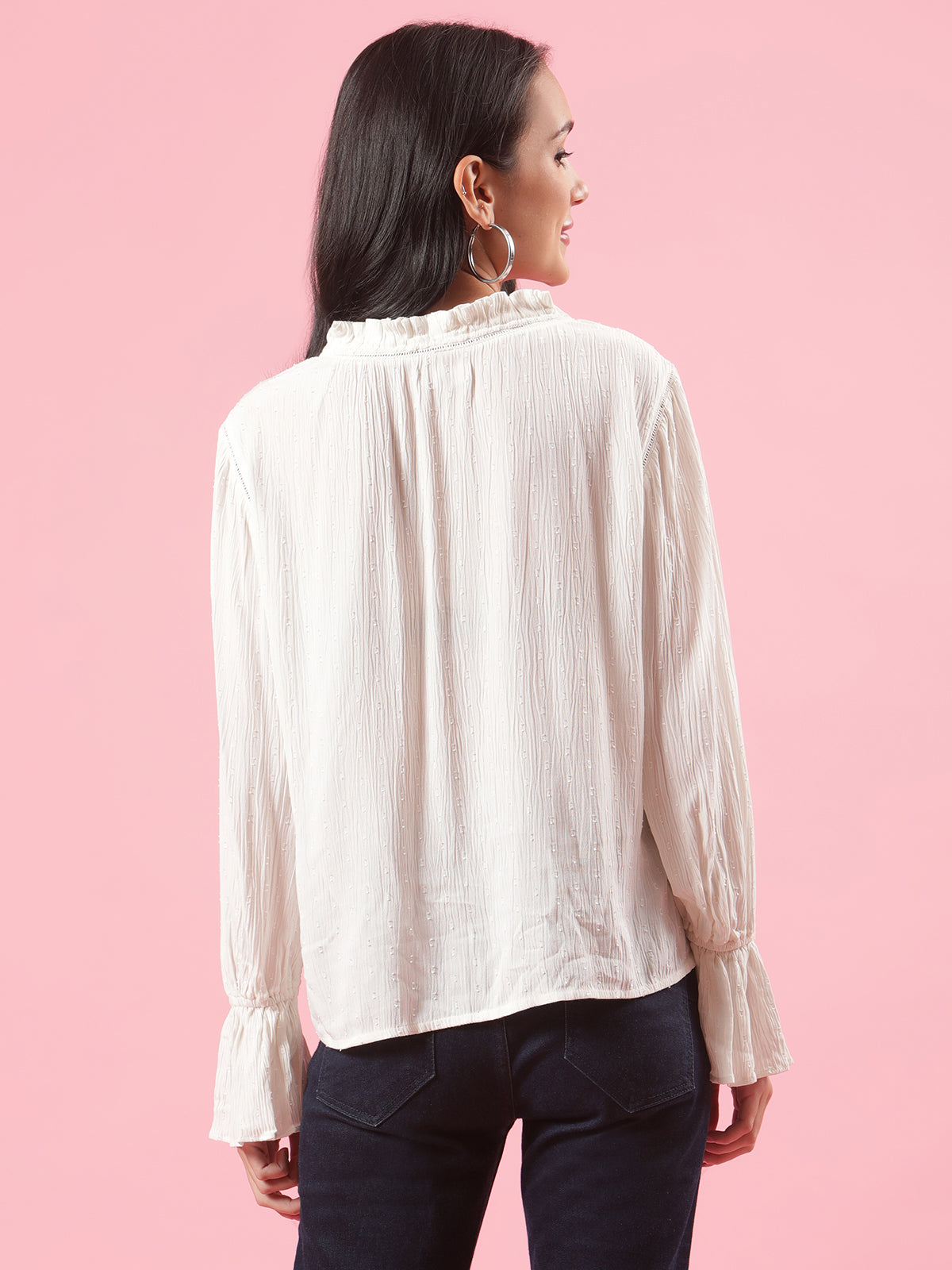 Flourish Me Womens Stylish White Summer Top with Ruffles and Button Details Flourish Me Womens Stylish White Summer Top with Ruffles and Button Details