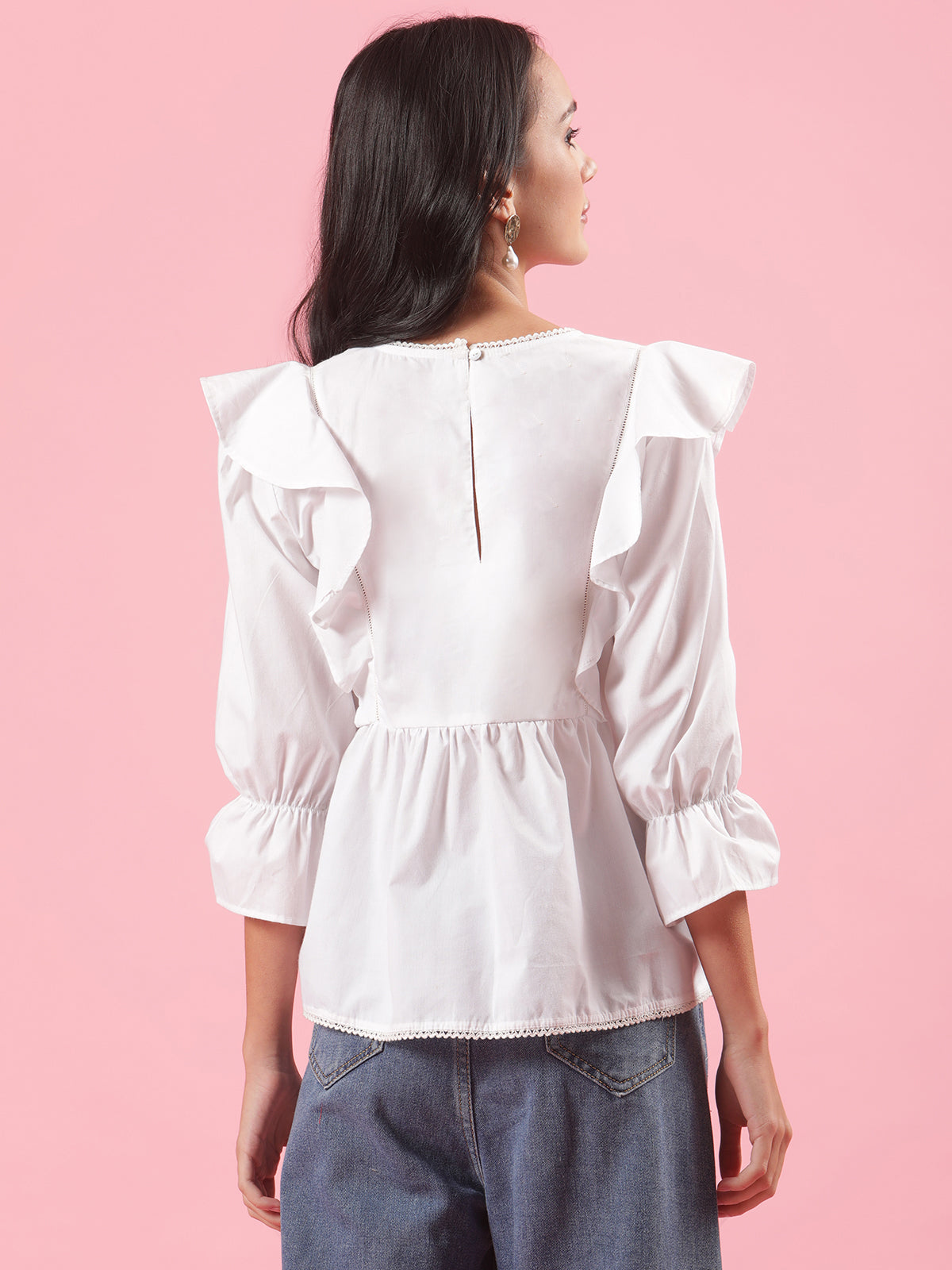 Dove White Womens Formal Wear Cotton Peplum Top for Summer Dove White Womens Formal Wear Cotton Peplum Top for Summer