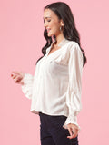 Flourish Me Womens Stylish White Summer Top with Ruffles and Button Details Flourish Me Womens Stylish White Summer Top with Ruffles and Button Details