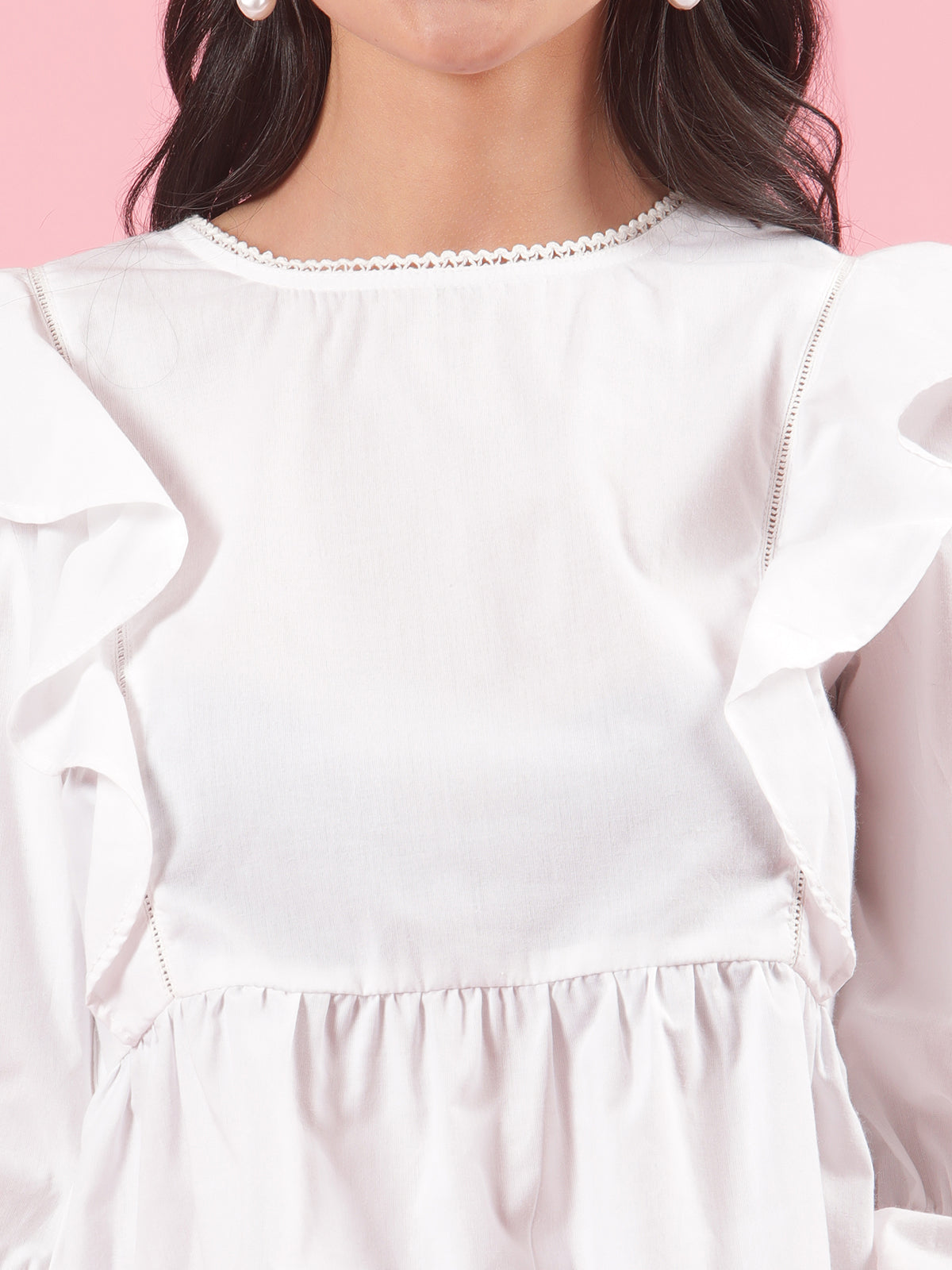 Dove White Womens Formal Wear Cotton Peplum Top for Summer Dove White Womens Formal Wear Cotton Peplum Top for Summer