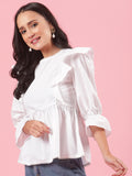 Dove White Womens Formal Wear Cotton Peplum Top for Summer Dove White Womens Formal Wear Cotton Peplum Top for Summer