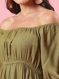 Savana Olive Green Off-Shoulder Casual Summer Dress with Slit Savana Olive Green Off-Shoulder Casual Summer Dress with Slit