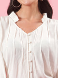 Flourish Me Womens Stylish White Summer Top with Ruffles and Button Details Flourish Me Womens Stylish White Summer Top with Ruffles and Button Details