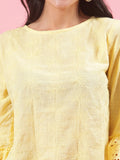 Limo Pastel Yellow Schiffli Womens Office Wear Summer Top Limo Pastel Yellow Schiffli Womens Office Wear Summer Top
