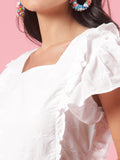 Blaze White Schiffli Womens Cotton Summer Party Dress with Frills Blaze White Schiffli Womens Cotton Summer Party Dress with Frills