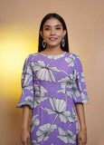 Bora Bora Lavender Floral Print Womens Casual Midi Dress Bora Bora Lavender Floral Print Womens Casual Midi Dress