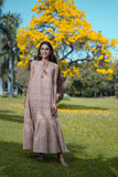 Destiny Brown Schiffli Cotton Maxi Dress with Tassel Details Destiny Brown Schiffli Cotton Maxi Dress with Tassel Details