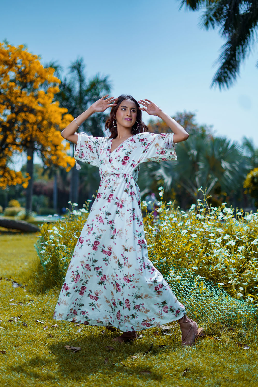 Carly White Floral Maxi Dress with Tassel Details Carly White Floral Maxi Dress with Tassel Details