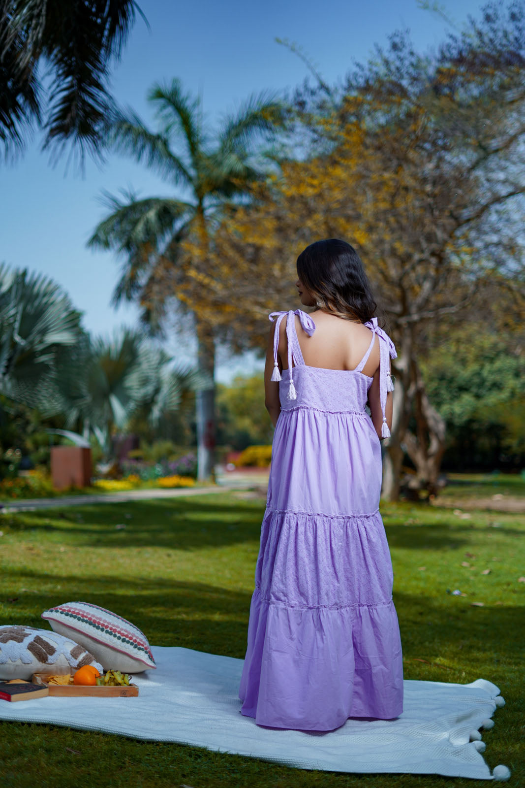 Love Stone Lavender Cotton Schiffli Tier Maternity Dress Love Stone Lavender Cotton Schiffli Tier Maternity Dress