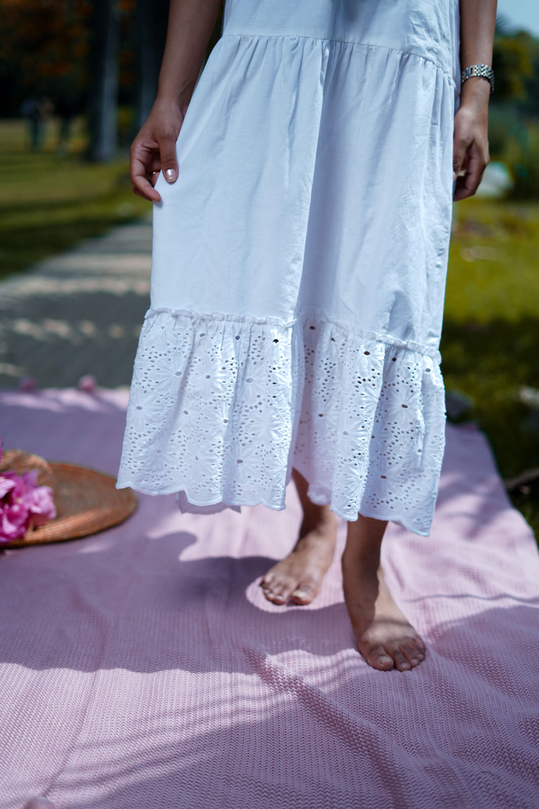 Angle Wings White Cotton Schiffli Strappy Maternity Dress Angle Wings White Cotton Schiffli Strappy Maternity Dress