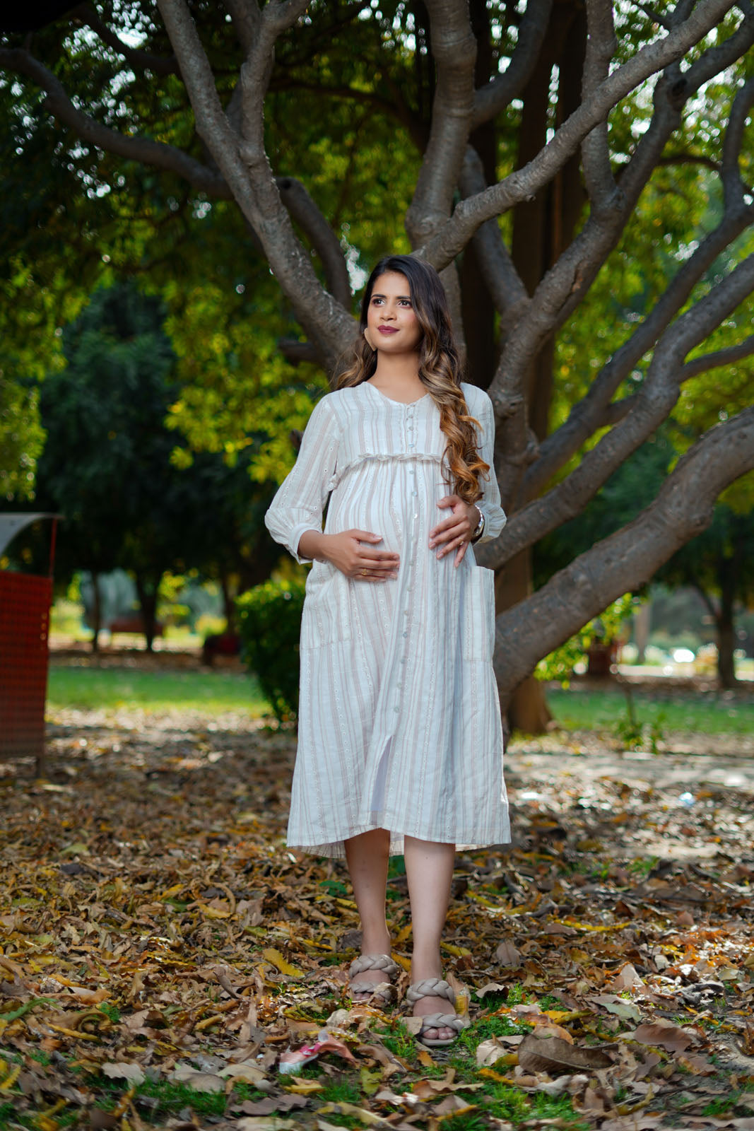 Be Mine Off White Cotton Striped Embroidery Shirt Maternity Dress Be Mine Off White Cotton Striped Embroidery Shirt Maternity Dress
