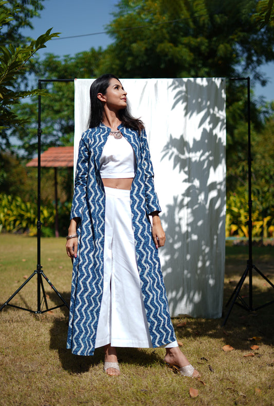 Baadal Womens Indigo 3 Piece Indo-Western Co-ord-Set With Cape