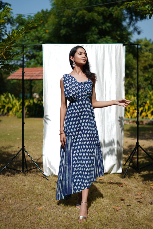 Syaahee Indigo Indo-Western Womens Dress with High Low Hem for Festive Wear