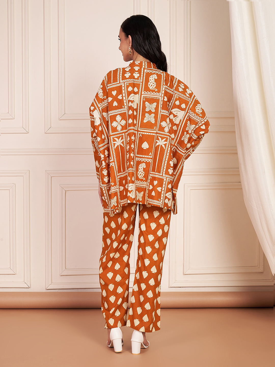 Juliet Cotton Rust Printed Maternity Co-ord Set with Smocking in Pants