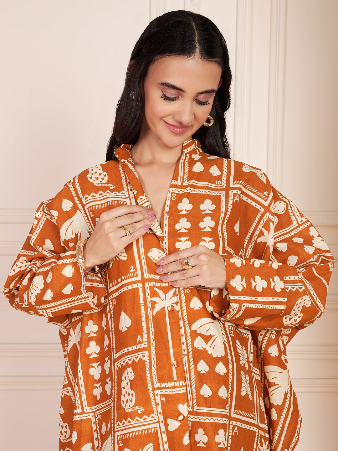 Juliet Cotton Rust Printed Maternity Co-ord Set with Smocking in Pants