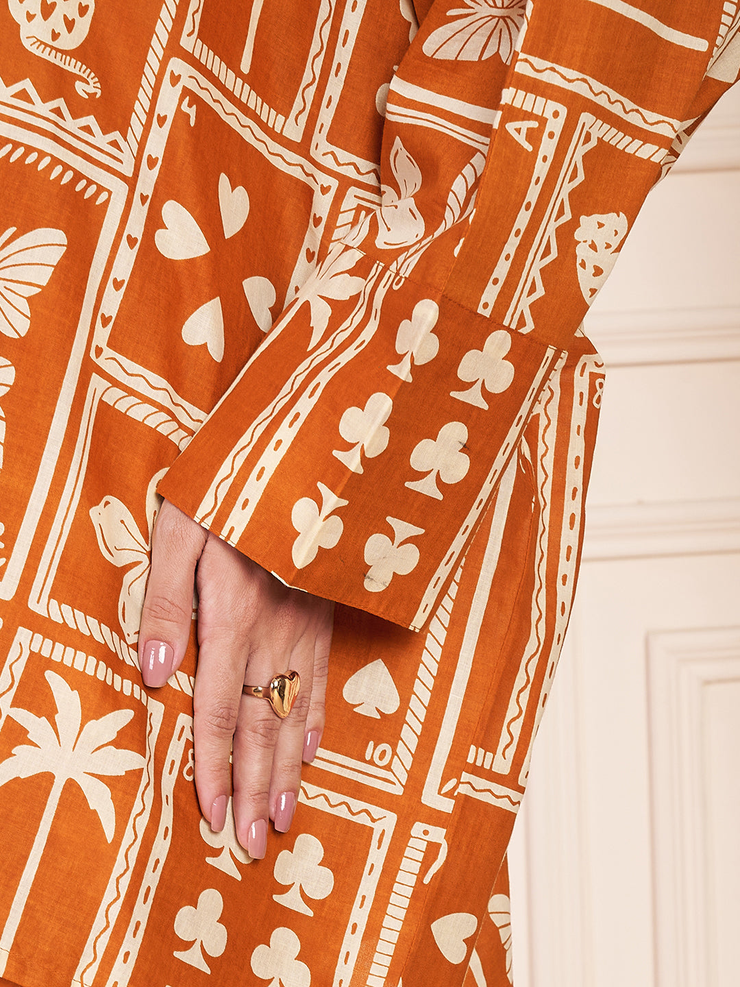 Juliet Cotton Rust Printed Maternity Co-ord Set with Smocking in Pants