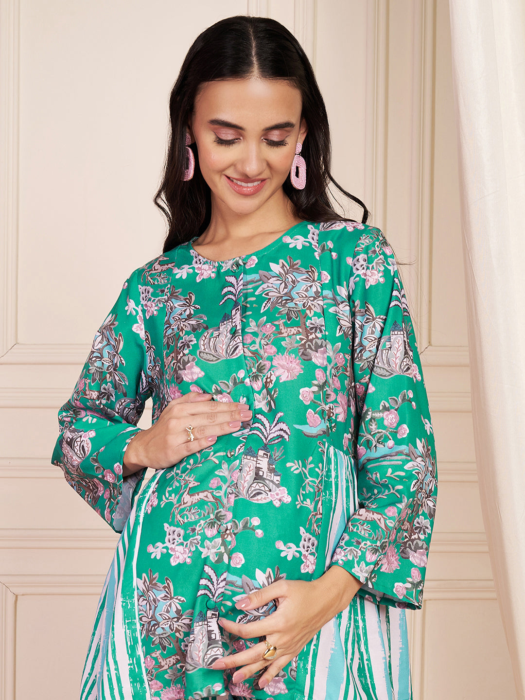 Athena Printed Rayon Maternity Nursing Co-ord set for Women