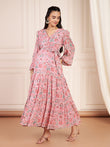 Rosalie Pink Floral Printed Maxi Dress With Hidden Nursing Feature For Women