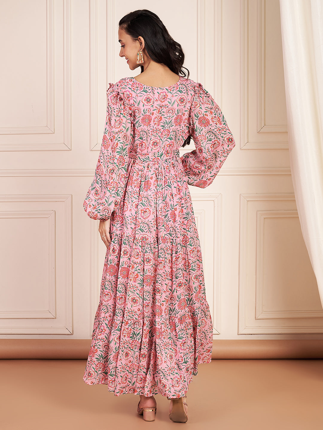 Rosalie Pink Floral Printed Maxi Dress With Hidden Nursing Feature For Women