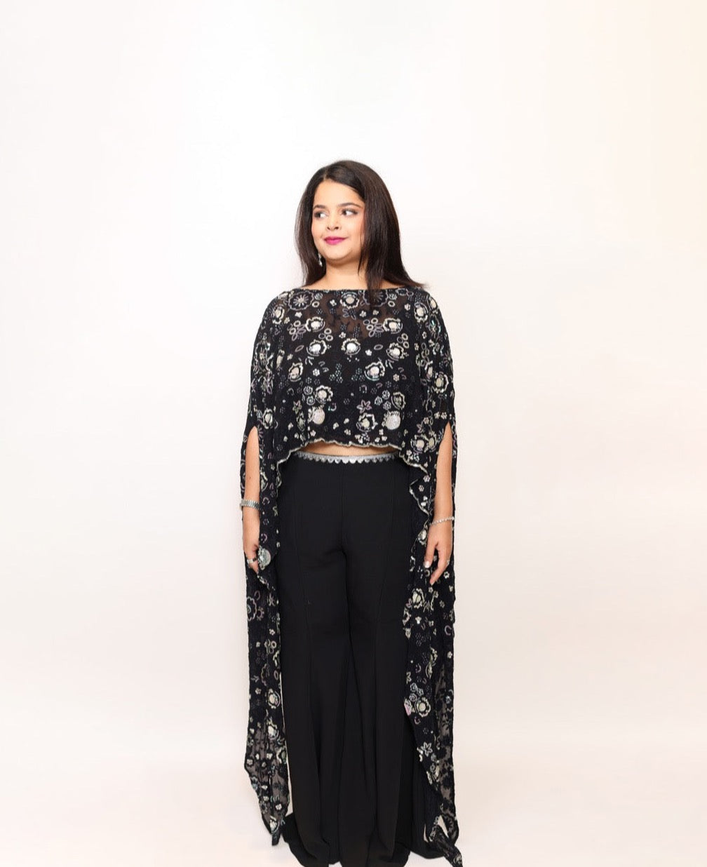 Girlboss Black Embroidered Party Co-ord Set for Women