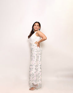 Badass Womens White Indo Western Party Jumpsuit with Embroidery