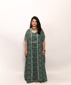 Nautanki Floral Print Green Indo Western Co-ord Set for Women
