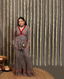 Self-Obsessed Grey and Red Floral Indo Western Co-ord Set for Women