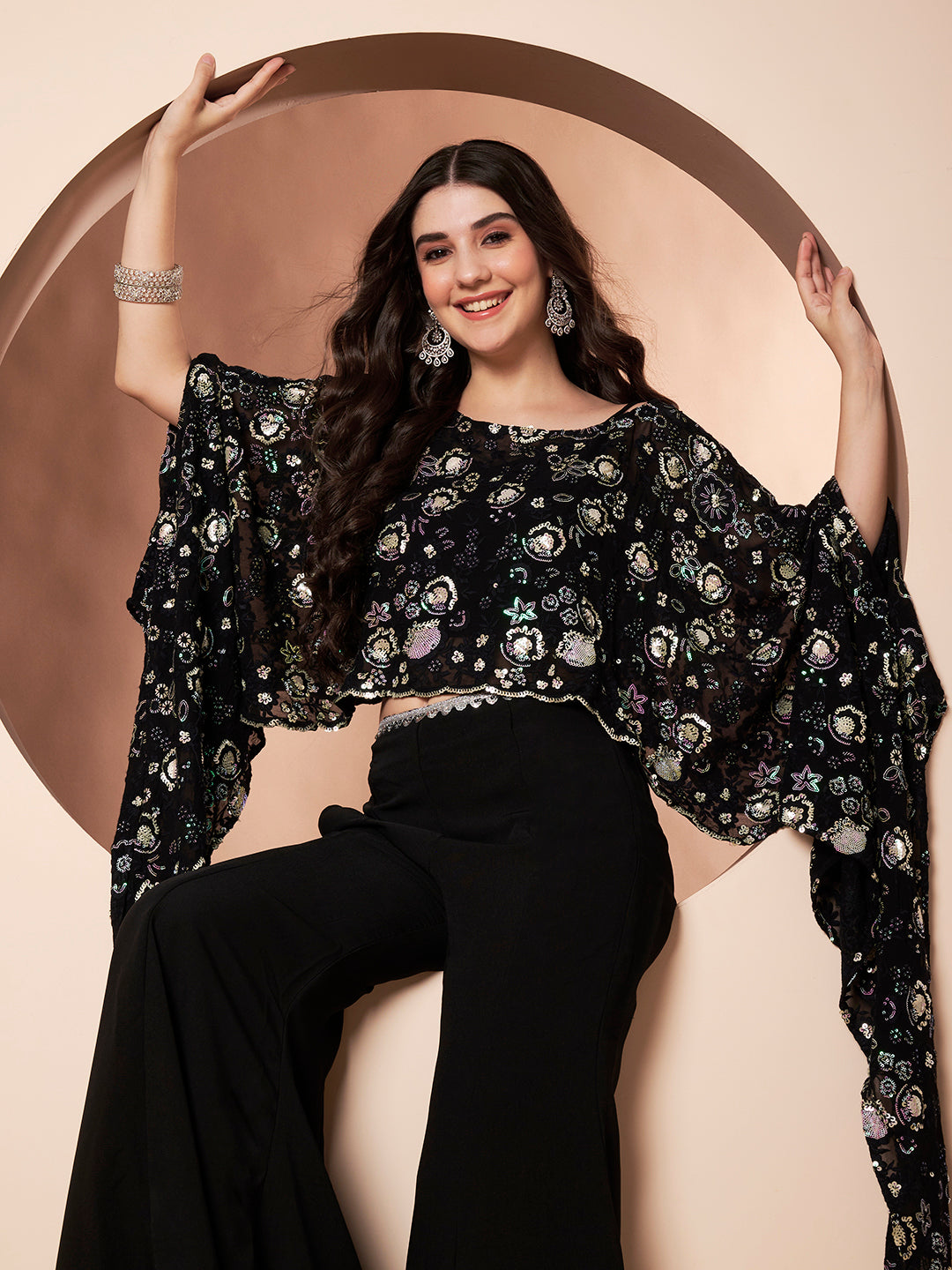 Girlboss Black Embroidered Party Co-ord Set for Women