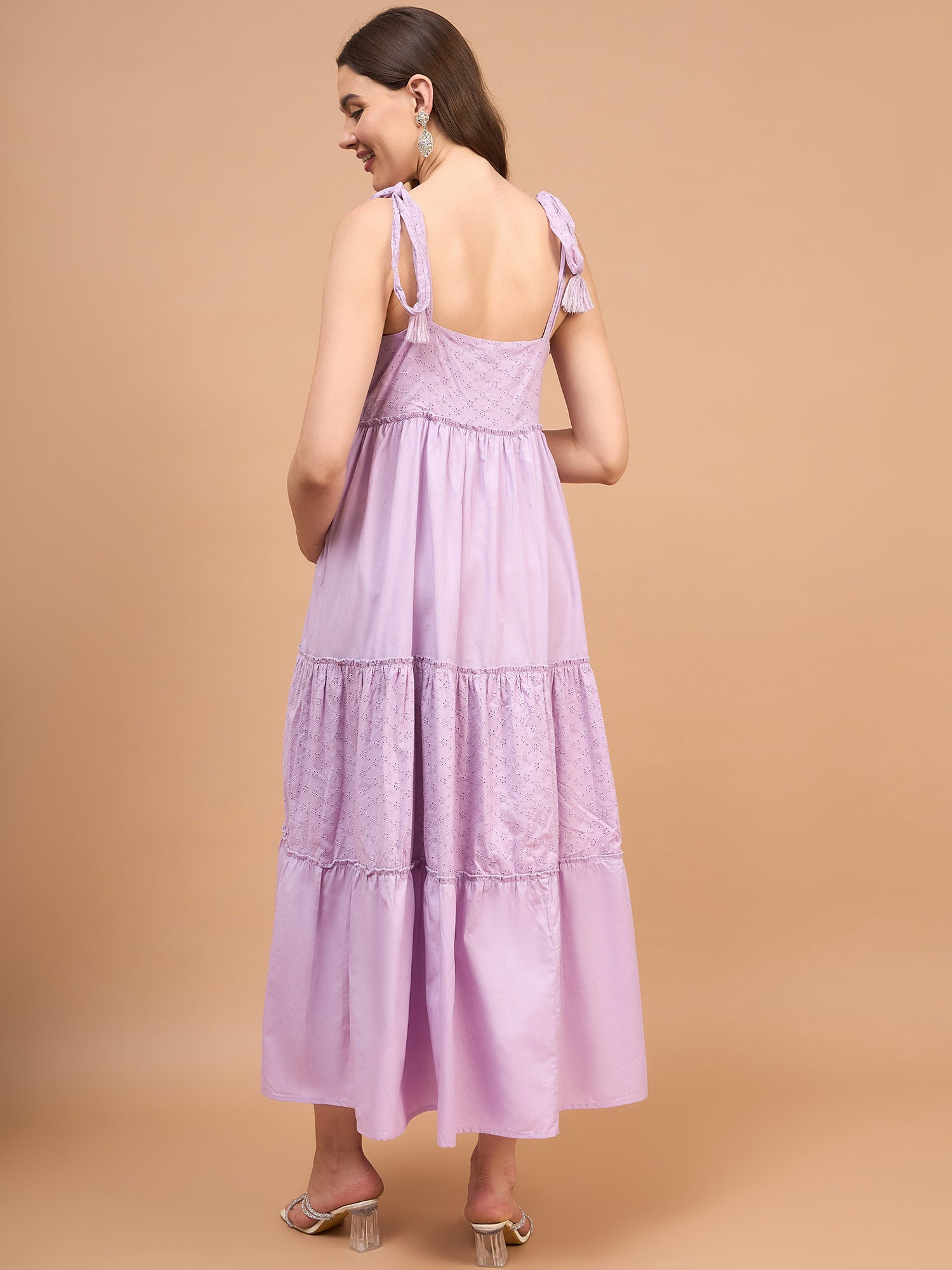 Love Stone Lavender Cotton Schiffli Tier Maternity Dress