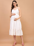 Angle Wings White Cotton Schiffli Strappy Maternity Dress