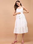 Angle Wings White Cotton Schiffli Strappy Maternity Dress