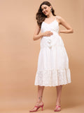 Angle Wings White Cotton Schiffli Strappy Maternity Dress