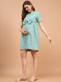 Sage Blue Cotton Schiffli Tie Knot Nursing Maternity Dress