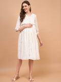 Be Mine Off White Cotton Striped Embroidery Shirt Maternity Dress