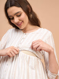 Be Mine Off White Cotton Striped Embroidery Shirt Maternity Dress