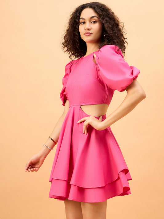 Rock'n'Roll Pink Womens Cotton Cut Out Party Dress